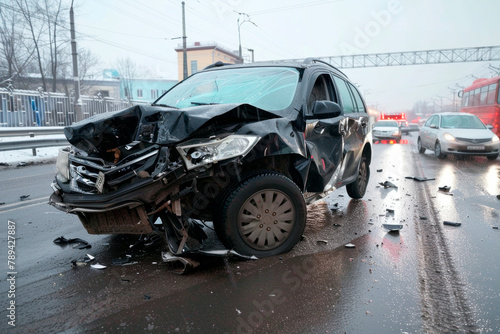 Broken car after an accident on the road © Evgeniya Fedorova