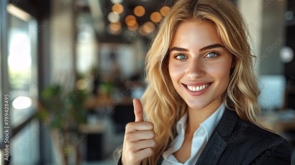 Successful Caucasian Woman: Professional Gesture in Sunny Office Successful Caucasian Woman: Professional Gesture in Sunny Office