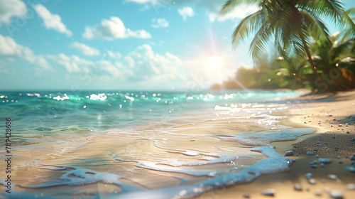 Landscape of a paradisiacal and tropical beach. Travel  summer and vacation concept. Wallpaper or background.