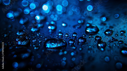Blue waterdrops on a dark background photo