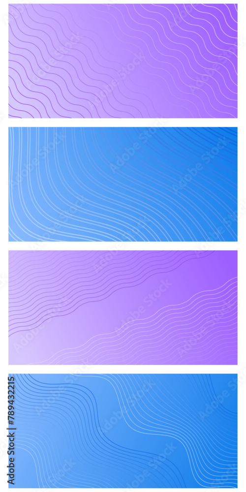 Set of abstract backgrounds with waves for banner. Medium banner size. Vector background with lines. Element for design. Brochure, booklet. Violet, purple and blue color Set of abstract backgrounds with waves for banner. Medium banner size. Vector background with lines. Element for design. Brochure, booklet. Violet, purple and blue color