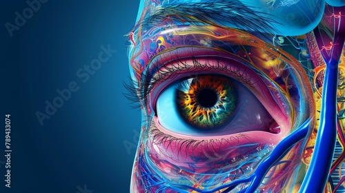 This modern illustration shows the anatomy of the eye in an easy-to-edit format photo