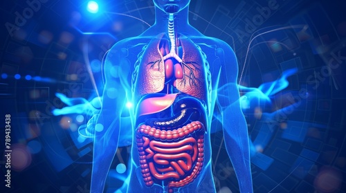 Modern illustration of the human digestive system photo