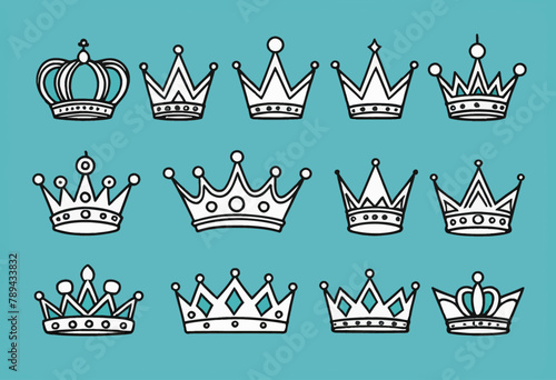 Minimalist Doodle of Hand Drawn Crown Set in Modern Flat Style Vector Illustration