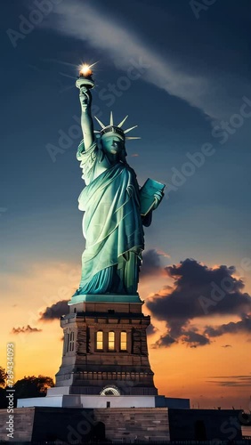 The Statue of Liberty, a monumental symbol of freedom and the USA, stands tall on Liberty Island in New York City photo