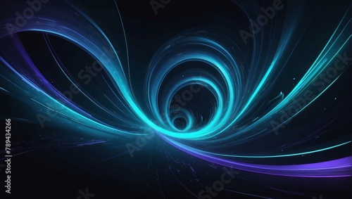 Abstract teal and indigo dynamic background. Futuristic vivid neon swirl lines. Light effect.