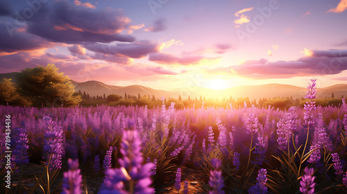 A sunlit field of lavender stretching toward the horizon. © Ansar
