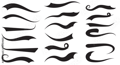 Set of Swoosh vector. Hand drawn swoosh elements, and swoop underline typography tails shape in flat styles. Set of ribbons. Design concept element collection. photo