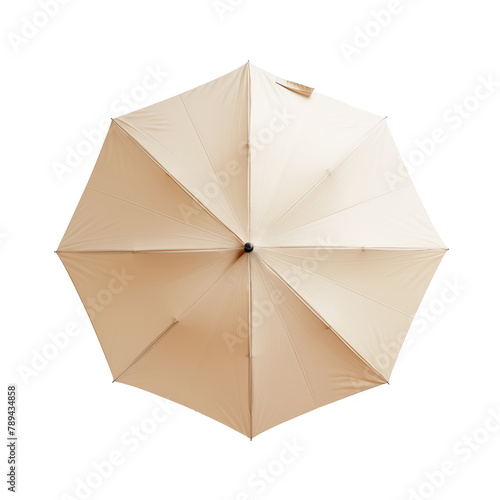 isolated open beige umbrella  top view