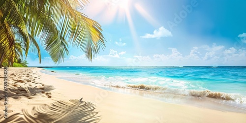 Palm trees on the caribbean tropical beach. Island  Dominican Republic. Vacation travel background
