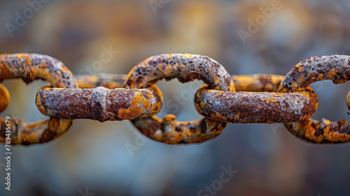 close up of a rusted chain with a blurred background photo