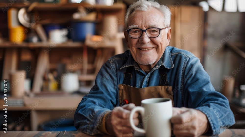 A Cheerful Craftsman Enjoying Coffee A Cheerful Craftsman Enjoying Coffee