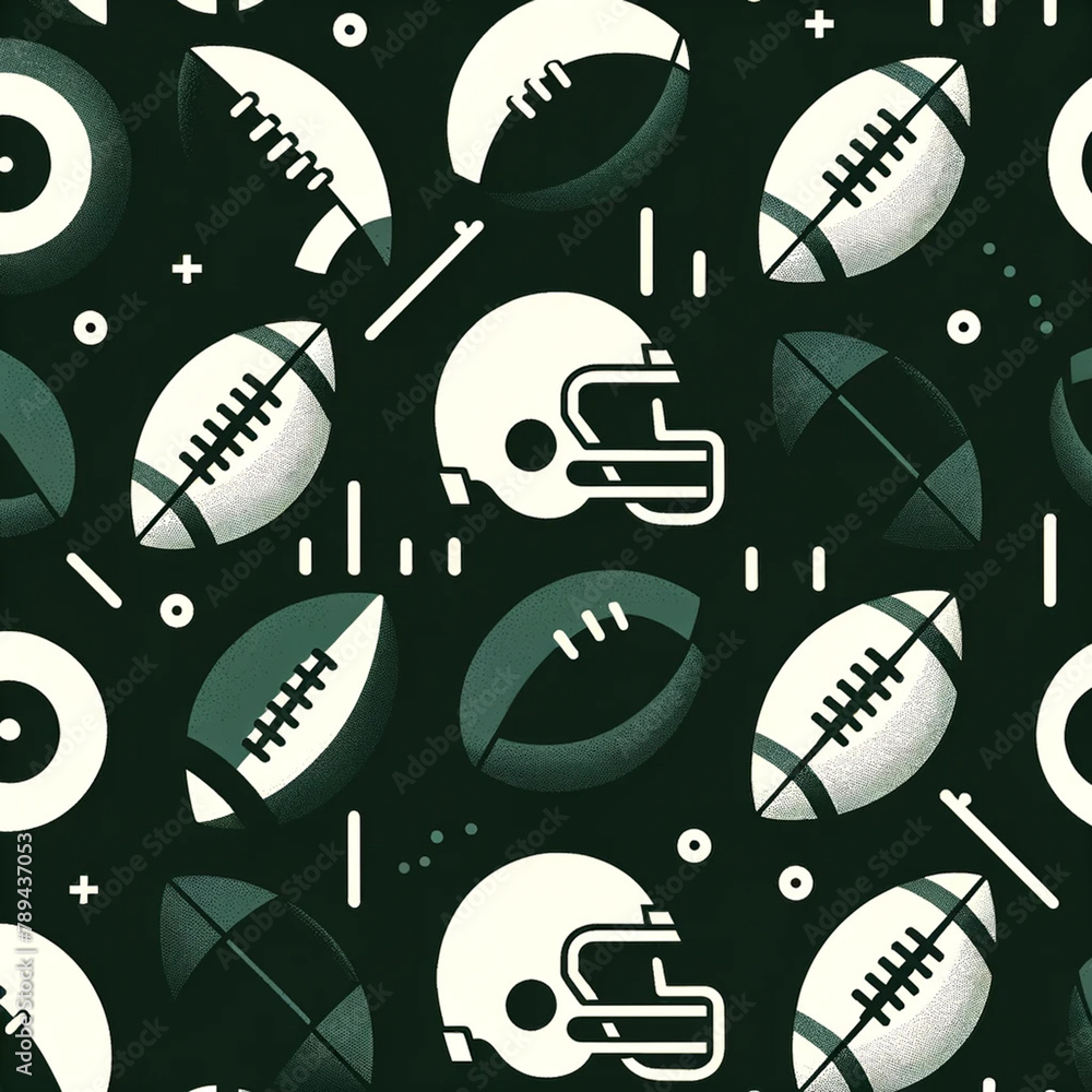 A seamless background pattern featuring various elements related to American football.