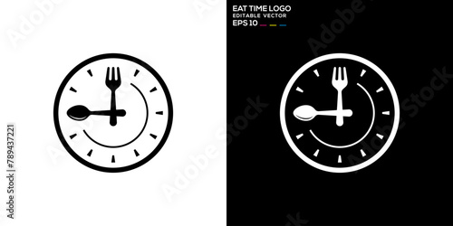 Vector design template of fork and spoon combination with clock logo, restaurant, meal, rest, symbol icon EPS 10