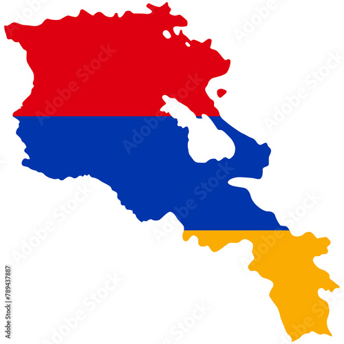 Armenia flag depicted on image of armenia map, showcasing the country's national flag. photo