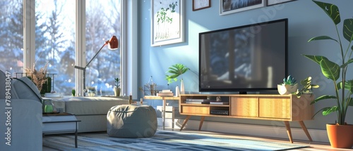 Rendering of a living room with a smart TV. © Антон Сальников