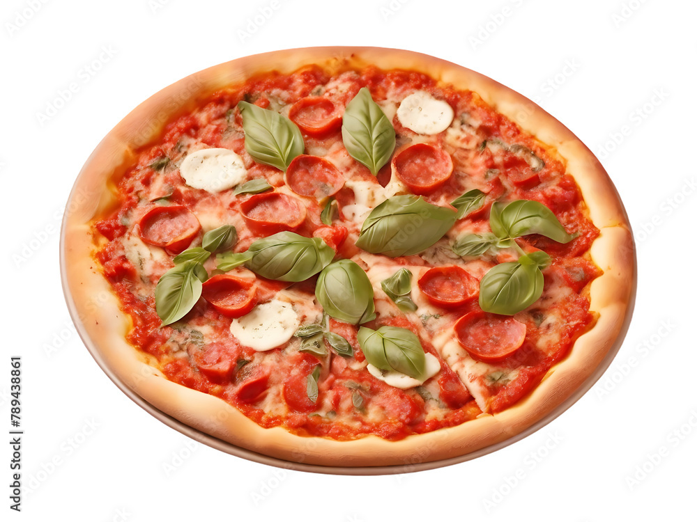 Fresh delicious Pizza isolated on a transparent background by AI generative. Fresh delicious Pizza isolated on a transparent background by AI generative.