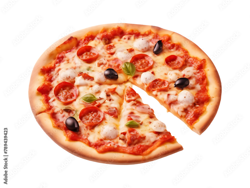 Fresh delicious Pizza isolated on a transparent background by AI generative.