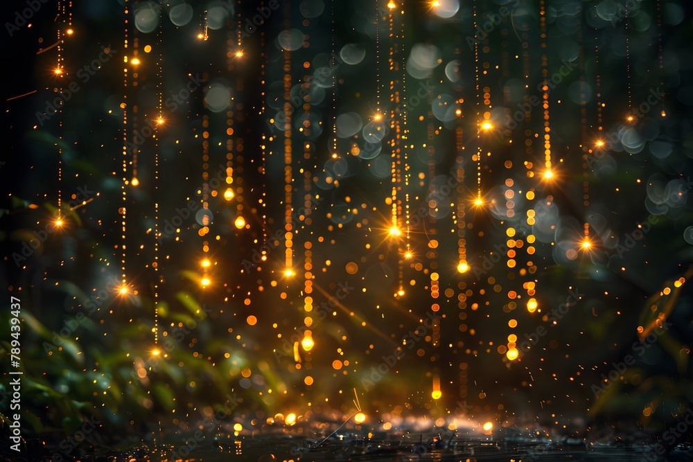 Obraz premium Dark Background With Yellow Lights and Rain Drops. Generative AI