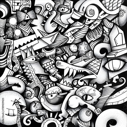 Chaos Organized: A Vibrant Doodle Art Header Brimming with Shapes and Textures photo
