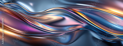 Chrome effect abstract background with waves, reflective metallic texture close-up