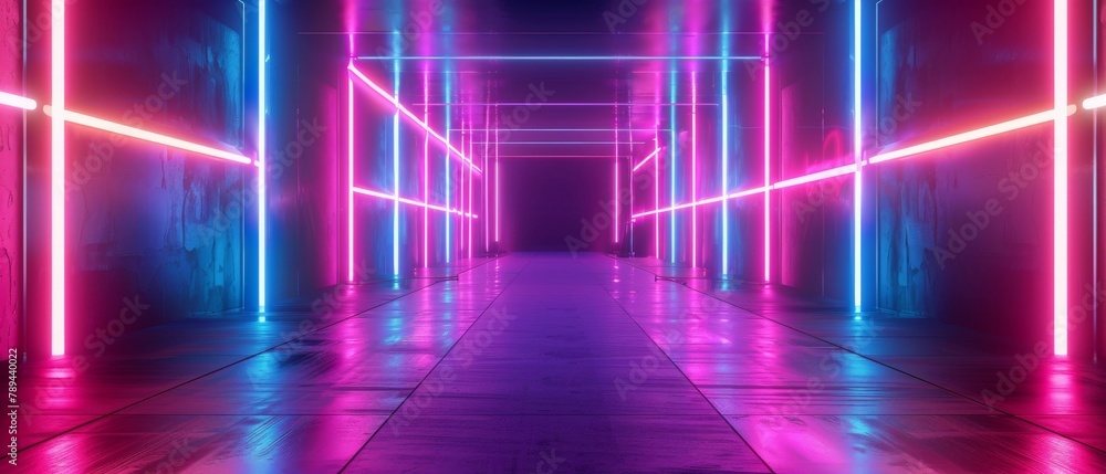 A neon lights background rendered in 3D. A neon lights background rendered in 3D.