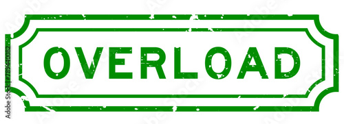 Grunge green overload word rubber seal stamp on white background