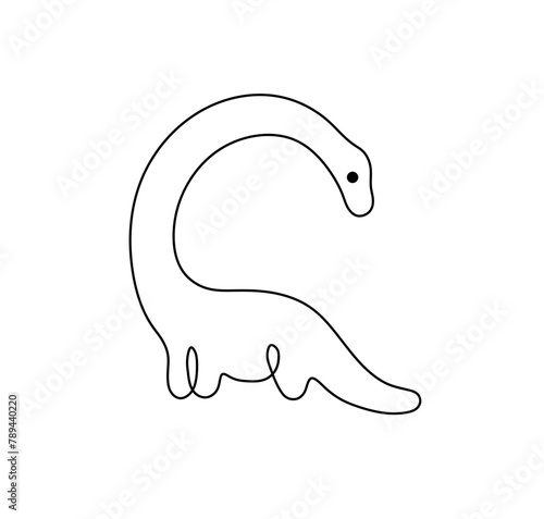Vector isolated one single dinosaur with long neck one single contemporary line colorless black and white contour line easy drawing