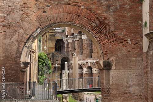 Portico di Ottavia Arch Close Up in Rome, Italy photo