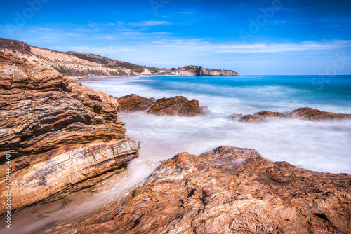Long exposure view of Crystal Cove State Park Beach in California. The park is located partially in Newport Beach and partially in an unincorporated area of Orange County