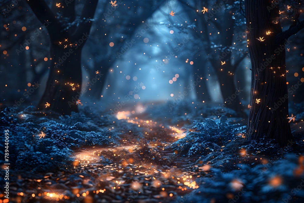 Path Through Forest With Stars. Generative AI