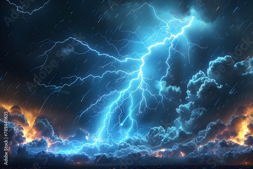 Lightning Storm in the Sky With Clouds. Generative AI