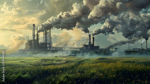 Industrial Agriculture Merging with the Landscape A Factory Field Concept Generative ai photo