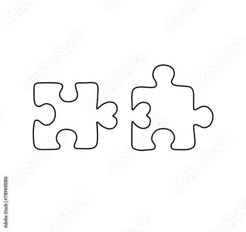 Vector isolated two puzzle pieces love heart matching pair tattoo colorless black and white contour line easy drawing