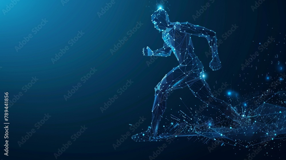 Polygonal mesh art of human body low poly. Modern polygonal futuristic image. Human anatomy. Sport concept. Low poly wireframe. Polygonal mesh art of human body low poly. Modern polygonal futuristic image. Human anatomy. Sport concept. Low poly wireframe.