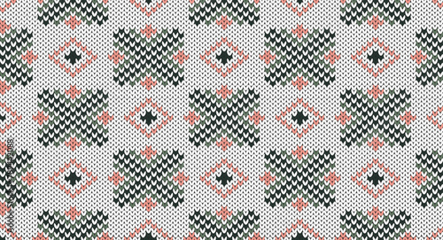 Green and pink knitted pattern, Festive Sweater Design. Seamless Knitted Pattern