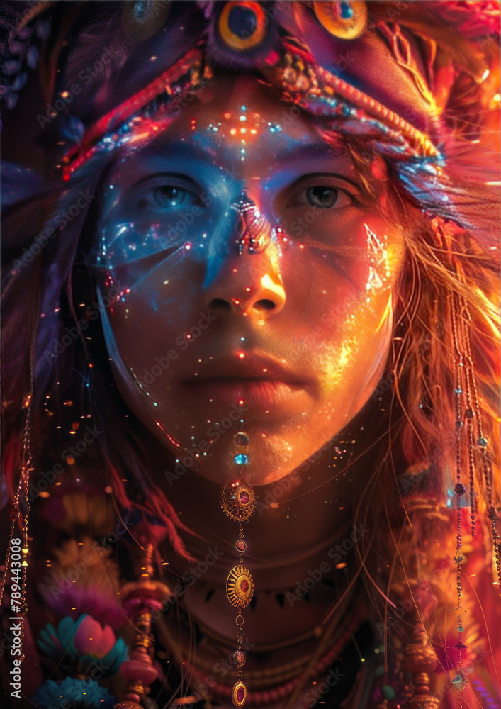 A beautiful, multi-layered energy portrait with lush nature, vibrant auras, ethereal figures, radiant patterns, and healing symbols.generative ai A beautiful, multi-layered energy portrait with lush nature, vibrant auras, ethereal figures, radiant patterns, and healing symbols.generative ai