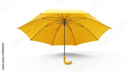 Bright yellow umbrella open on plain white background, ideal for weather or protection concepts