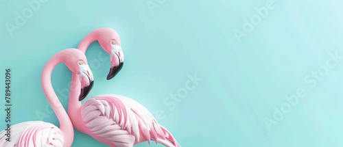 Summer concept with flamingo rubber on pastel blue background. 3d rendering.