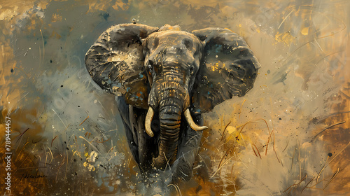 Oil painting elephant wallpaper the symbol of power and power of greatness.