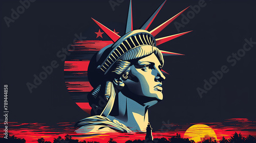 grung vector style illustration of statue of liberty, 4th of july celebration, independence day, USA yankee pride