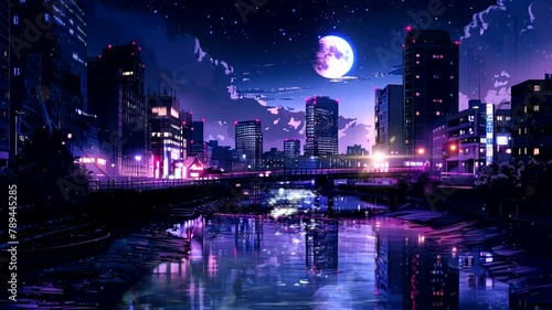 Scene of a night city with fireworks animation video looping motion