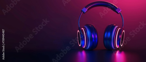 3D rendering of glowing headphones on a dark background.