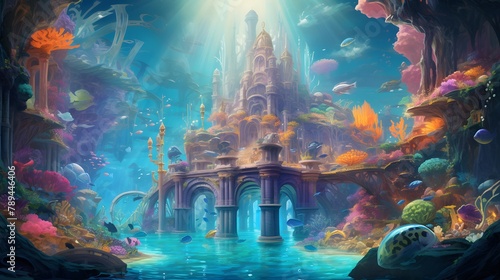 Fantasy fantasy landscape with ancient temple in the sea. Illustration