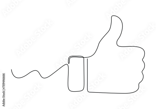 One continuous line drawing of like hand showing thumb up. Isolated on white background vector illustration 