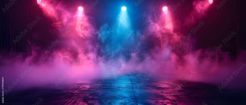Neon Glow: Misty Stage Awaiting the Performance. Concept Neon Glow, Misty Stage, Awaiting the Performance