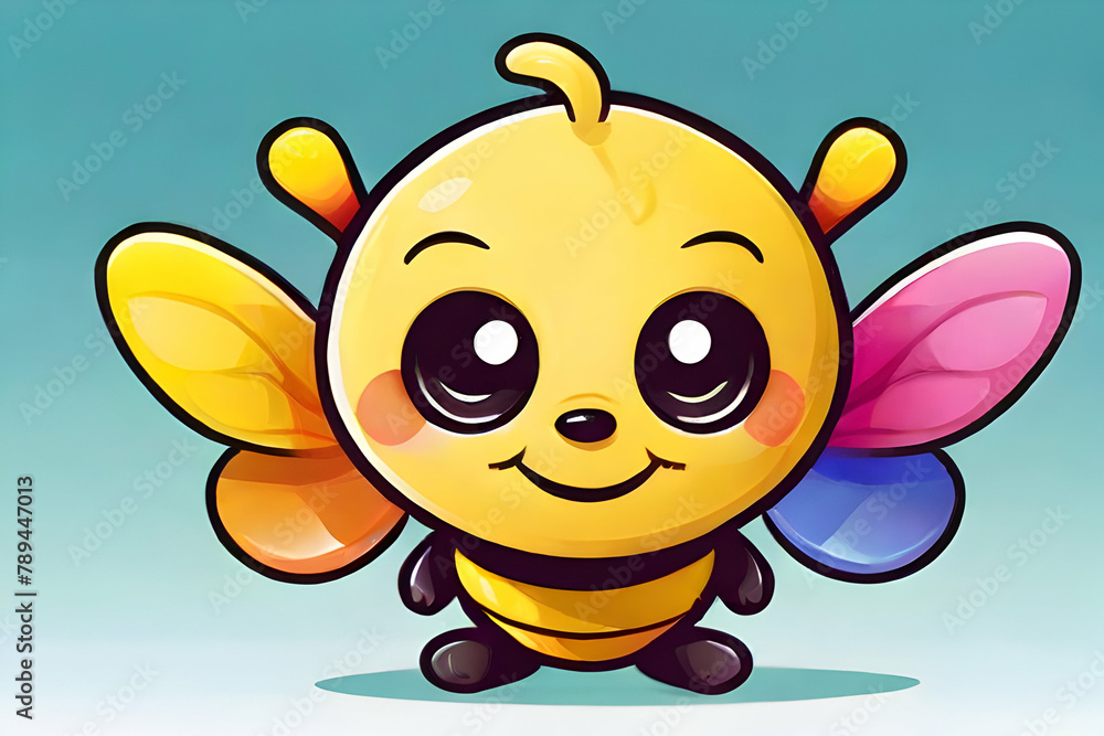 bee and flower happy cute cartoon ai generative 