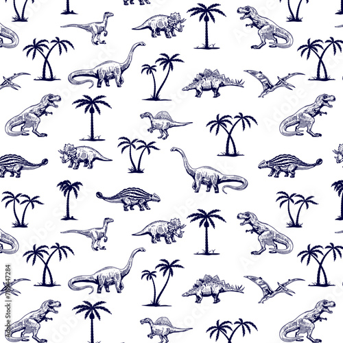 Dinosaurs and palm trees pattern