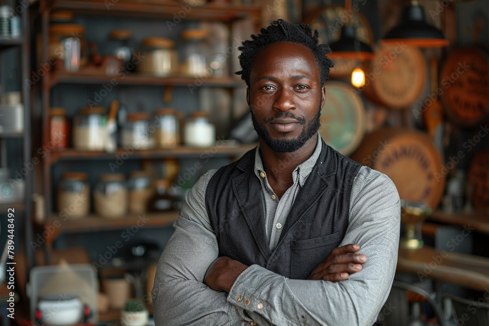 An African American entrepreneur managing a successful business. An African American entrepreneur managing a successful business.