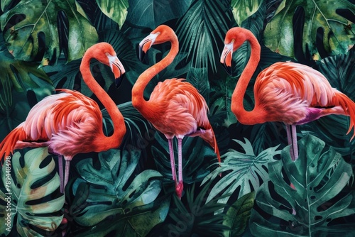 A group of flamingos standing together. Perfect for wildlife and nature concepts